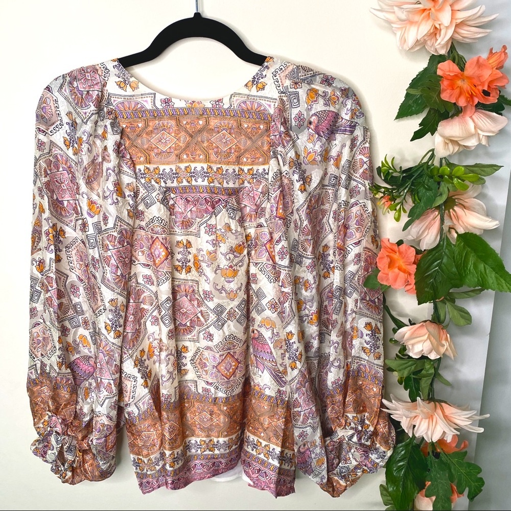ANTHROPOLOGIE Egyptian print flowy silk blouse